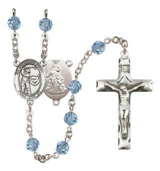 Sterling Silver 6mm Austrian Crystal Guardian Angel/Golf Rosary in Aqua