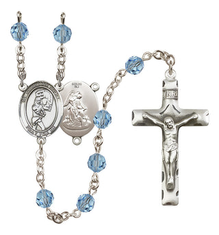 Sterling Silver 6mm Austrian Crystal Guardian Angel/Softball Rosary in Aqua