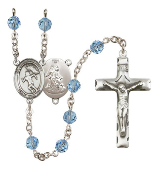Sterling Silver 6mm Austrian Crystal Guardian Angel/Track&Field-Women Rosary in Aqua
