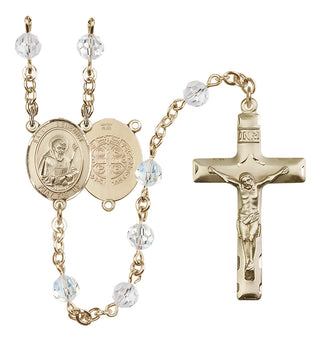 14 Karat Gold-Filled 6mm Austrian Crystal Saint Benedict Rosary in Crystal