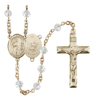 14 Karat Gold-Filled 6mm Austrian Crystal Saint Brendan the Navigator/Navy Rosary in Crystal