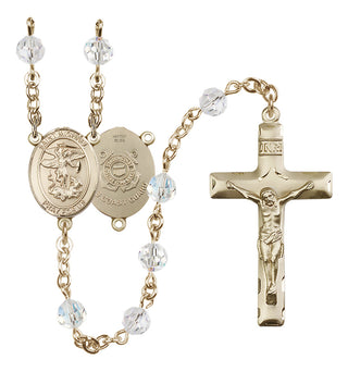 14 Karat Gold-Filled 6mm Austrian Crystal Saint Michael / Coast Guard Rosary in Crystal