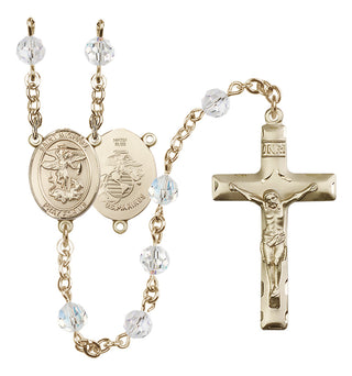 14 Karat Gold-Filled 6mm Austrian Crystal Saint Michael / Marines Rosary in Crystal