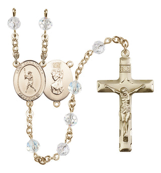 14 Karat Gold-Filled 6mm Austrian Crystal Saint Christopher/Baseball Rosary in Crystal