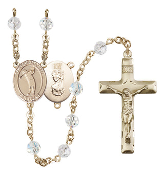 14 Karat Gold-Filled 6mm Austrian Crystal Saint Christopher/Golf Rosary in Crystal