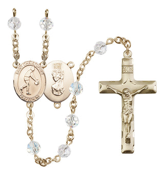 14 Karat Gold-Filled 6mm Austrian Crystal Saint Christopher/Basketball Rosary in Crystal