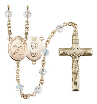 14 Karat Gold-Filled 6mm Austrian Crystal Saint Christopher/Soccer Rosary in Crystal