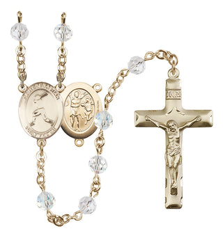 14 Karat Gold-Filled 6mm Austrian Crystal Saint Sebastian/Baseball Rosary in Crystal