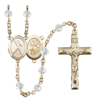 14 Karat Gold-Filled 6mm Austrian Crystal Saint Sebastian/Football Rosary in Crystal