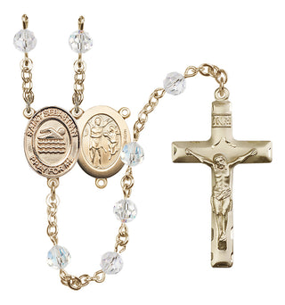 14 Karat Gold-Filled 6mm Austrian Crystal Saint Sebastian/Swimming Rosary in Crystal