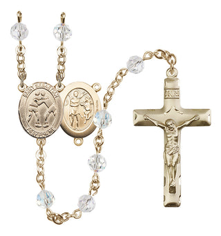 14 Karat Gold-Filled 6mm Austrian Crystal Saint Sebastian/Wrestling Rosary in Crystal