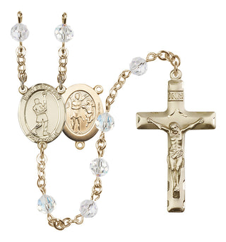 14 Karat Gold-Filled 6mm Austrian Crystal Saint Sebastian/Lacrosse Rosary in Crystal