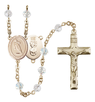 14 Karat Gold-Filled 6mm Austrian Crystal Saint Christopher / Rugby Rosary in Crystal
