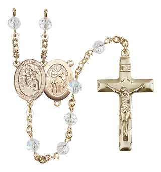 14 Karat Gold-Filled 6mm Austrian Crystal Saint Sebastian / Motorcycle Rosary in Crystal