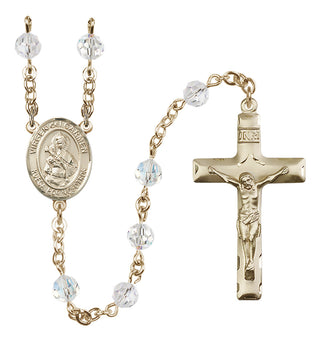 14 Karat Gold-Filled 6mm Austrian Crystal Virgen del Carmen Rosary in Crystal