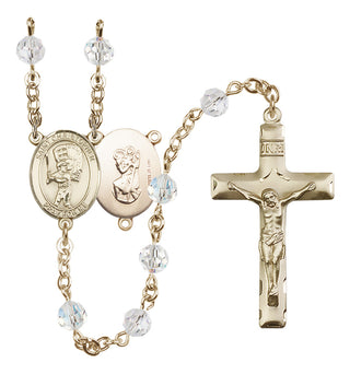 14 Karat Gold-Filled 6mm Austrian Crystal Saint Christopher/Baseball Rosary in Crystal