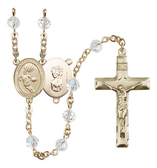 14 Karat Gold-Filled 6mm Austrian Crystal Saint Christopher/Basketball Rosary in Crystal