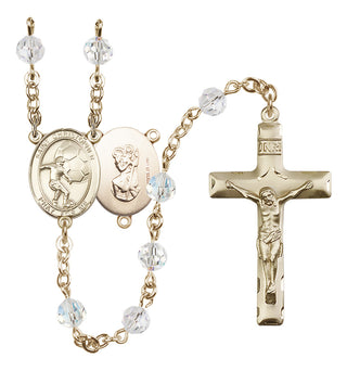 14 Karat Gold-Filled 6mm Austrian Crystal Saint Christopher/Soccer Rosary in Crystal