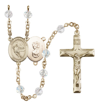 14 Karat Gold-Filled 6mm Austrian Crystal Saint Christopher/Hockey Rosary in Crystal