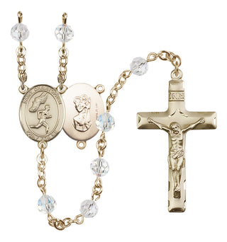 14 Karat Gold-Filled 6mm Austrian Crystal Saint Christopher/Track&Field-Men Rosary in Crystal