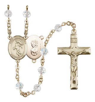 14 Karat Gold-Filled 6mm Austrian Crystal Saint Christopher/Track&Field-Women Rosary in Crystal