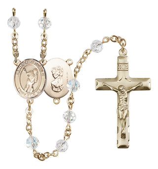 14 Karat Gold-Filled 6mm Austrian Crystal Saint Christopher/Lacrosse Rosary in Crystal