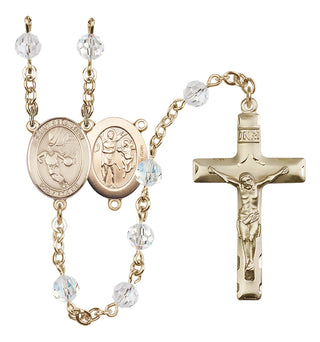 14 Karat Gold-Filled 6mm Austrian Crystal Saint Sebastian/Basketball Rosary in Crystal