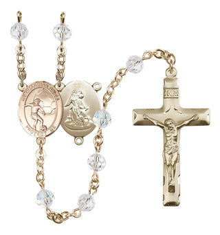 14 Karat Gold-Filled 6mm Austrian Crystal Guardian Angel/Soccer Rosary in Crystal