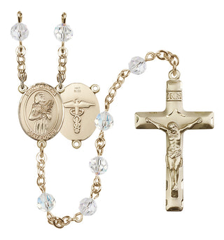 14 Karat Gold 6mm Austrian Crystal Saint Agatha / Nurse Rosary in Crystal