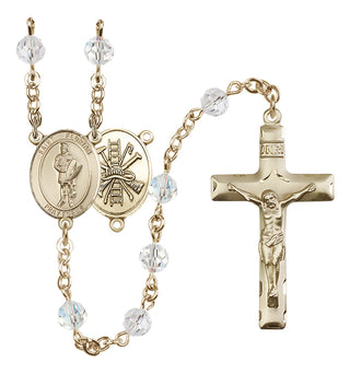 14 Karat Gold 6mm Austrian Crystal Saint Florian/Firefighter Rosary in Crystal