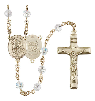 14 Karat Gold 6mm Austrian Crystal Saint George / Coast Guard Rosary in Crystal