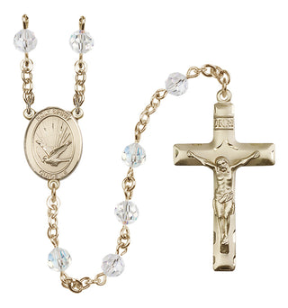 14 Karat Gold 6mm Austrian Crystal Holy Spirit Rosary in Crystal