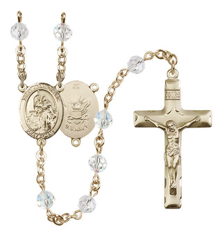 14 Karat Gold 6mm Austrian Crystal Saint Joan of Arc / Navy Rosary in Crystal