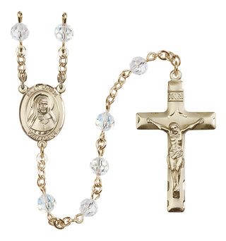 14 Karat Gold 6mm Austrian Crystal Saint Louise de Marillac Rosary in Crystal