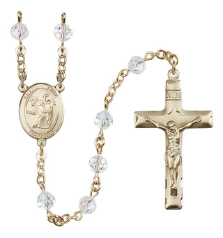 14 Karat Gold 6mm Austrian Crystal Saint Luke the Apostle Rosary in Crystal