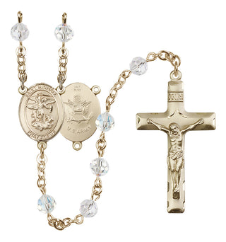 14 Karat Gold 6mm Austrian Crystal Saint Michael / Army Rosary in Crystal