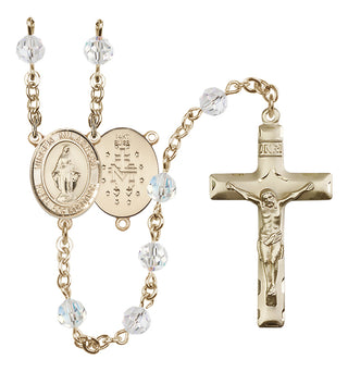 14 Karat Gold 6mm Austrian Crystal Virgen Milagrosa Rosary in Crystal