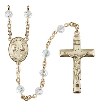 14 Karat Gold 6mm Austrian Crystal Our Lady Star of the Sea Rosary in Crystal
