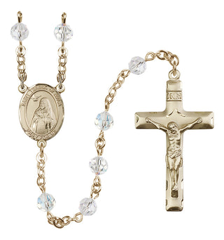 14 Karat Gold 6mm Austrian Crystal Saint Teresa of Avila Rosary in Crystal