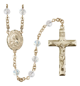14 Karat Gold 6mm Austrian Crystal Santa Teresita Rosary in Crystal