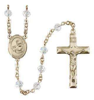 14 Karat Gold 6mm Austrian Crystal Saint Thomas Aquinas Rosary in Crystal