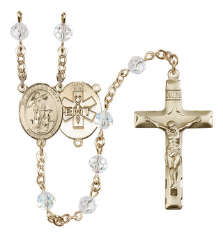 14 Karat Gold 6mm Austrian Crystal Guardian Angel / EMT Rosary in Crystal