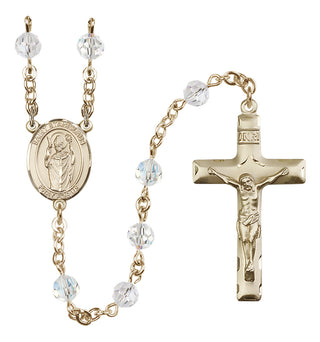 14 Karat Gold 6mm Austrian Crystal Saint Stanislaus Rosary in Crystal