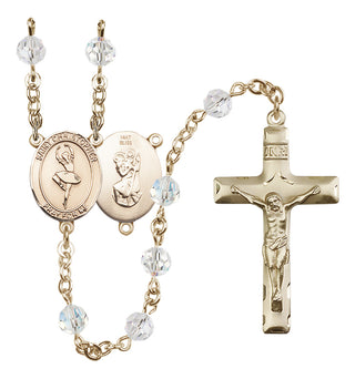14 Karat Gold 6mm Austrian Crystal Saint Christopher/Dance Rosary in Crystal