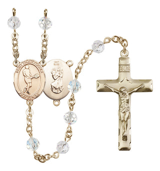 14 Karat Gold 6mm Austrian Crystal Saint Christopher/Tennis Rosary in Crystal