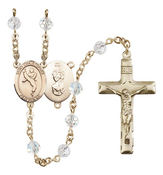 14 Karat Gold 6mm Austrian Crystal Saint Christopher/Martial Arts Rosary in Crystal