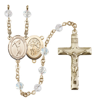 14 Karat Gold 6mm Austrian Crystal Saint Sebastian/Golf Rosary in Crystal