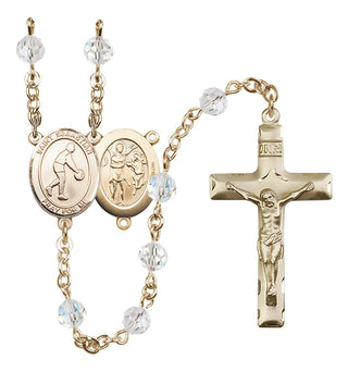 14 Karat Gold 6mm Austrian Crystal Saint Sebastian/Basketball Rosary in Crystal