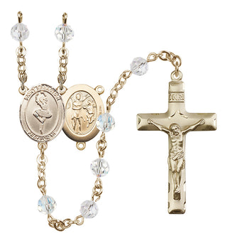 14 Karat Gold 6mm Austrian Crystal Saint Sebastian/Dance Rosary in Crystal