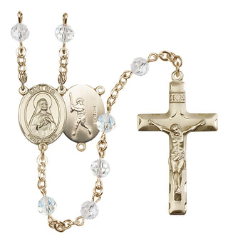 14 Karat Gold 6mm Austrian Crystal Saint Rita / Baseball Rosary in Crystal